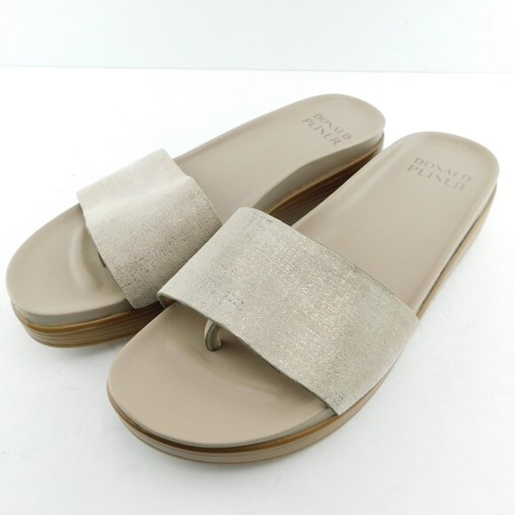 DONALD PLINER Gold/Silver Tone Leather Slide Thong Sandals 8.5 - Picture 3 of 5